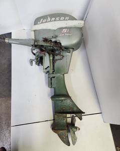 lot 52 image: Vintage JOHNSON Model CD-12 Outboard Boat Motor wGas Can