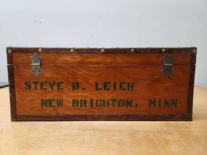 lot 71 image: Great Old Vintage Homemade Wooden Tackle Box wa Few Vintage Lures