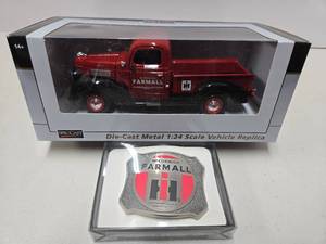 lot 103 image: Mint in Box International Harvest FARMALL Diecast Pickup Truck & Belt Buckle