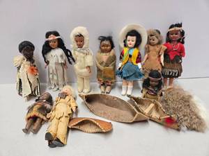 lot 109 image: Collection of Vintage Native American etc Dolls wOutfits 