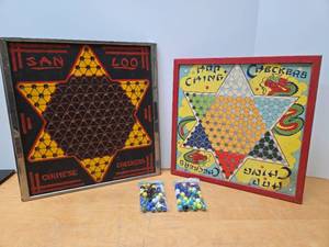 lot 76 image: 2 Vintage CHINESE CHECKER Game Sets wMarbles