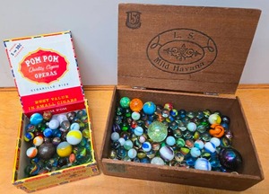 lot 90 image: 2 Cigar Box Full of Vintage Marbles