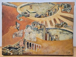 lot 94 image: Very Cool Signed Vintage 1970s Surrealist Painting - Signed Garwick