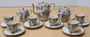 lot 96 image: Very Nice Old Vintage Hand Painted Signed Satsuma Tea  Coffee Service Set