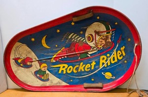 lot 333 image: Awesome Vintage 1950s era Atomic Style ROCKET RIDER Steel Snow Sled