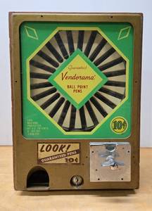 lot 1 image: Awesome Vintage VENDORAMA Coin-Op 10 Cent Ballpoint Pen Vending Machine