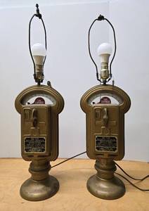 lot 5 image: Great Looking Matching Pair of Old Vintage Parking Meter Table Lamps