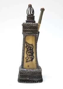 lot 330 image: Ornate Antique Carved Bone Middle Eastern Inkwell