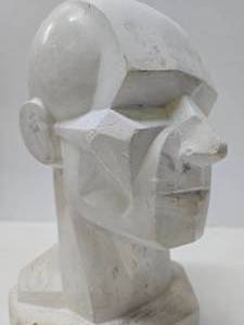 lot 331 image: Fantastic Vintage Carved Stone or Heavy Plaster Head Sculpture