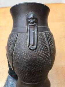 lot 365 image: Ornate Vintage Japanese Art Pottery Vase wFaces
