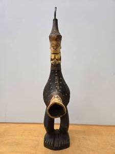 lot 366 image: Excellent Old Vintage AfricanKuba Carved Bone Wood & Gourd Figural Pipe