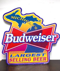 lot 381 image: Embossed Metal BUDWEISER Michigan Beer Sign
