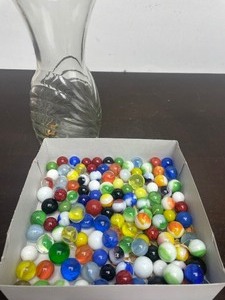 lot 65 image: Glass Vase wVintage Marbles
