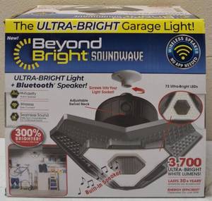 BEYOND BRIGHT SOUNDWAVE  LIGHT & SPEAKER  NEW  Screws into Any Light Socket (300% Brighter Than 60W Bulb)
