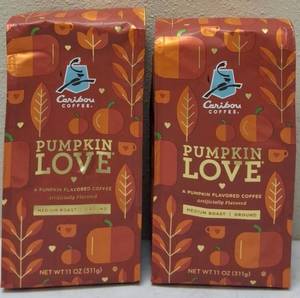 (2) Caribou Coffee  Pumpkin Love - A Pumpkin Flavored Coffee - Medium Roast  Ground - 11 oz Bags