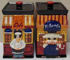 (1) Certified International Cafe - Ceramic Cookie Jar  (1) Certified International Ristorante - Ceramic Cookie Jar