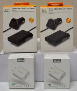 (2) Front & Back Seat Car Charger - 4 - Port (2) Mkeke Charge Fast - USB -C 20W Fast Charger