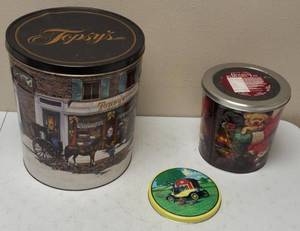 (2) Decorative Tins & (1) Decorative Lid (View Photo)
