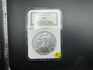 2001 American Silver Eagle NGC MS69 - NGC Price Guide for an MS69 is $65