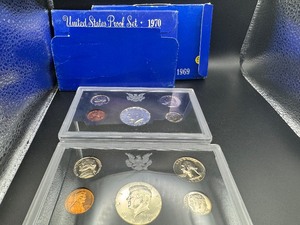2 US Mint Proof Sets 1969 and 1970 High Quality Looking Proofs with 40% Silver Kennedy Half Dollars