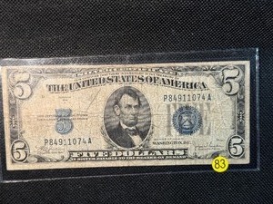 1934 C $5 Silver  Certificate Blue Note