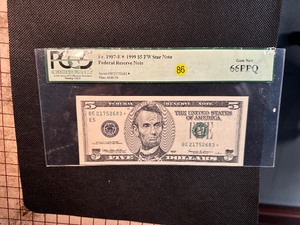 1987 E $5 Star Note PCGS 66PPQ - Rare Star Note in Near Perfect Condition