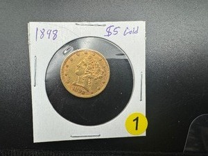 1898 Gold Liberty Head $5.00 Coin (0.2419 Oz. of Gold) - PCGS Price Guide for an XF40 is $705.00