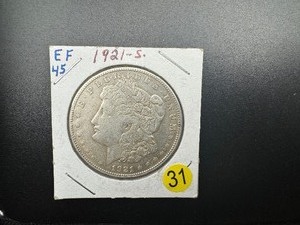 1921-S Morgan Silver Dollar Marked EF45 When Purchased