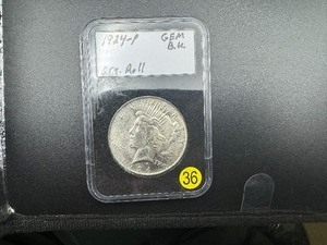 1924 BU Silver Peace Dollar from Original Roll in Slab Marked Gem BU When Purchased