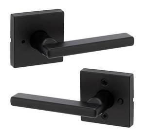 lot 66 image: KWIKSET Halifax Square Matte Black Privacy BedBath Door Handle with Lock