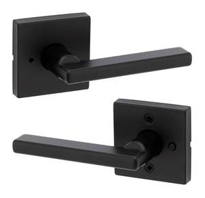 lot 67 image: KWIKSET Halifax Square Matte Black Privacy BedBath Door Handle with Lock