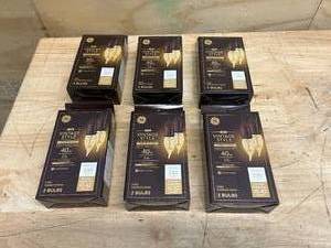 lot 88 image: GE Lot of 6 Packs of- LED Vintage Style Amber Glass Warm Candle Light 40w Bulbs (2 per pack)