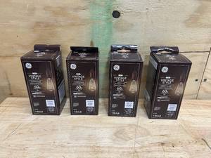 lot 90 image: GE Lot of 4- Lighting Vintage Edison Style LED Light Bulbs, 5 Watts (60 Watt Equivalent) Warm Candle Light, Clear Glass, Medium Base, Dimmable