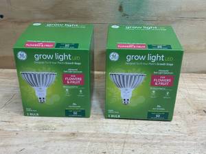 lot 94 image: GE Lot of 2- Grow LED Light Bulbs, PAR38 Flood Lights, Indoor LED Grow Lights for Flowers and Fruit, Advanced Red Light Spectrum, 25,000 Hour Lifespan, 50 PPF