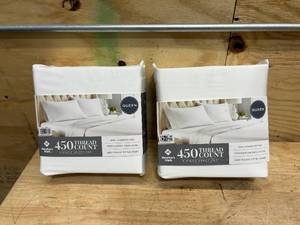 lot 163 image: MEMBERS MARK Lot of 2-  450 Thread Count 4-Piece Sheet Sets- Queen (Arctic White)