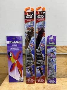 lot 170 image: WHIRLYGIG Macaw Yard Decoration with 2- 57 Star Wars Kites and 1- 30 Bat Kite
