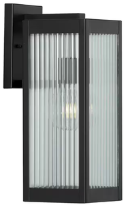 lot 159 image: Progress Lighting Clear Ribbed Glass Outdoor Medium Wall Lantern Light (Retails for $108)