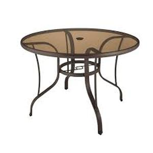 lot 11 image: StyleWell 42 in. Mix and Match Steel Round Outdoor Patio Dining Table with Bronze Smoky Glass    Customer Returns See Pictures