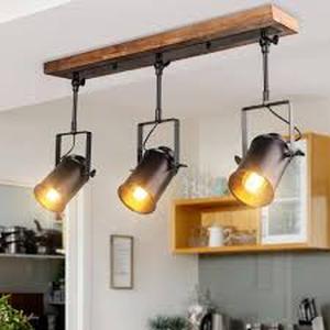 lot 29 image: LNC Farmhouse 2 ft. 3-Light Texture Black Spotlights Track Lighting Kit Wood Canopy Customer Returns See Pictures
