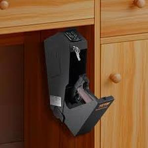 lot 32 image: VEVOR Mounted-Gun Safe for 1 Gun Biometric Gun Safe with 3 Quick Access Ways of Fingerprints, Passwords and Keys for Home  Customer Returns See Pictures