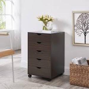 HOMESTOCK Espresso 5 Drawer Chest, Wood Storage Dresser Cabinet with Wheels, Craft Storage Organization, 180 lbs Total Capacity Customer Returns See Pictures
