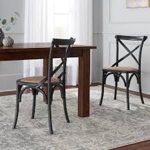 Home Decorators Collection Mavery Black Wood Dining Chair with Cross Back and Woven Seat (Set of 2) (19 in. W x 34.6 in. H)  Customer Returns See Pictures