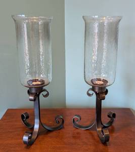 lot 29 image: Pair of Large Bronze Hurricane Candleholders
