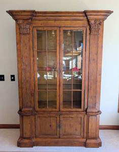 lot 2 image: Large Glass Front Pine Display Cabinet