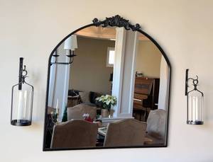 lot 41 image: Decorative Bronze Wall Mirror and Hanging Sconces