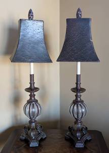 lot 34B image: Pair of Tall Bronze Decorative Table Lamps