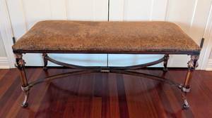 lot 35 image: Decorative Faux Suede and Bronze Bench