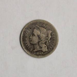 lot 12 image: 1867 3 Cent Piece