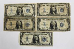 lot 39 image: U.S. Silver Dollar Certificates Lot of 5