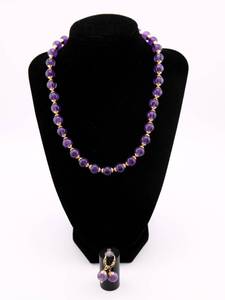 lot 49 image: Amethyst & 14K Yellow Gold Necklace & Earring Set